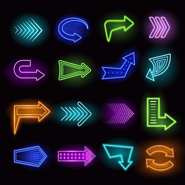 Gratis vector neon pijlen instellen