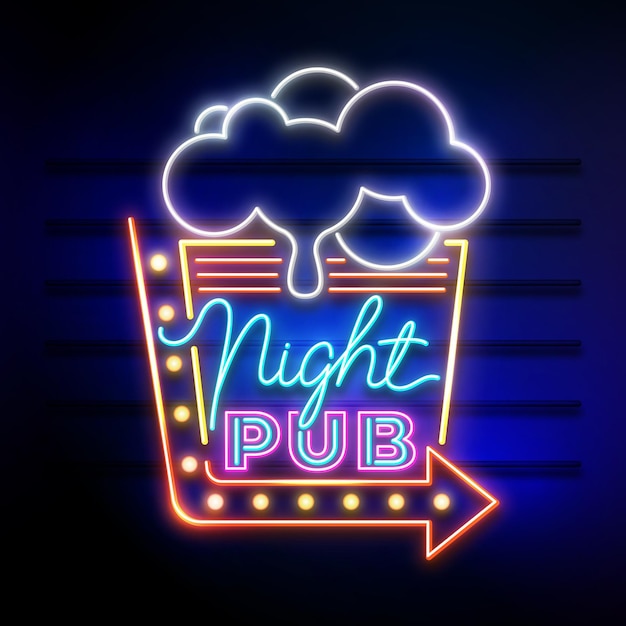 Gratis vector neon pub of restaurant bord