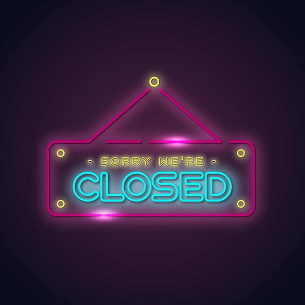 Gratis vector neon 'sorry, we zijn gesloten' bord