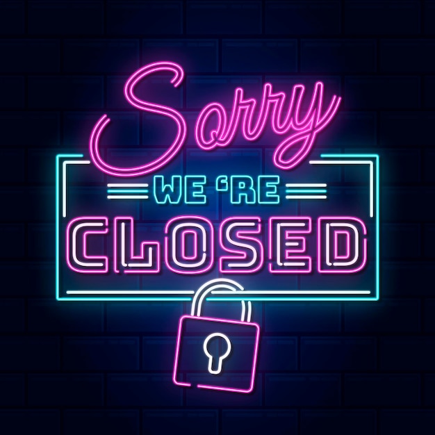 Gratis vector neon sorry, we zijn gesloten teken