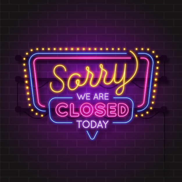 Gratis vector neon sorry, we zijn gesloten teken