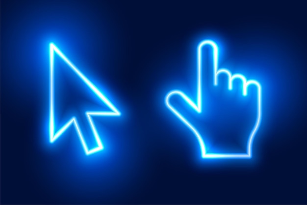 Neon stijl computer cursor en pijl ontwerp vector