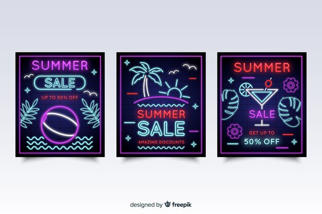 Neon teken zomer verkoop banner pack