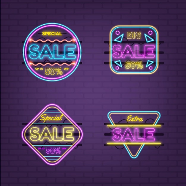 Gratis vector neon verkoop teken ontwerp collectie