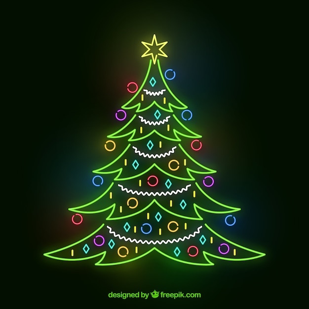 Gratis vector neon versierde kerstboom