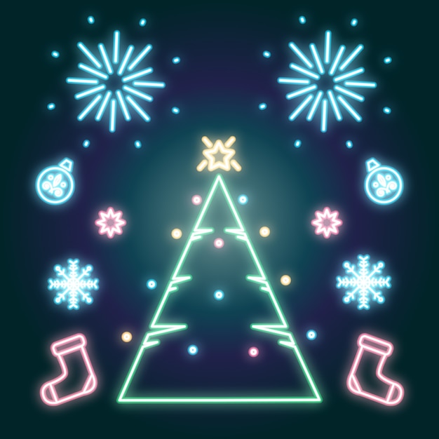 Gratis vector neon vrolijk kerstfeest