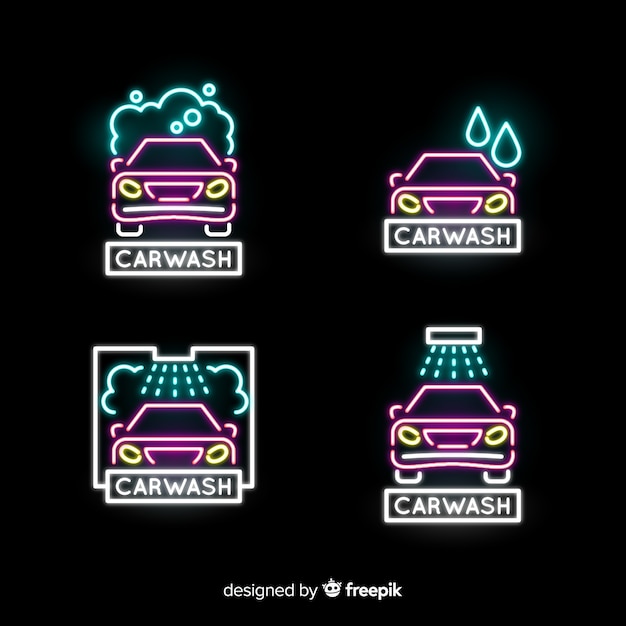 Gratis vector neon wasstraat teken collectie