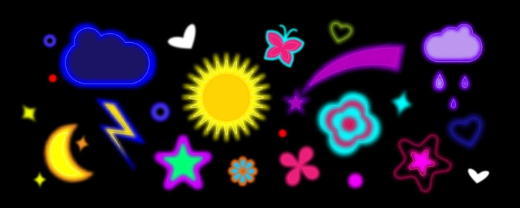 Gratis Vector neon y2k vormen op zwarte achtergrond