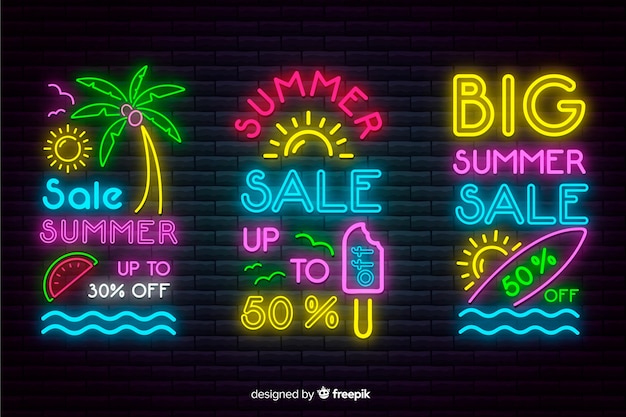 Neon zomer verkoop banners