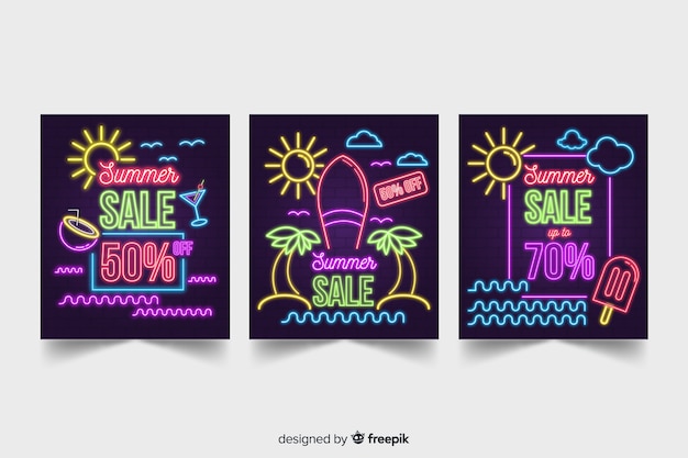 Gratis vector neon zomer verkoop banners