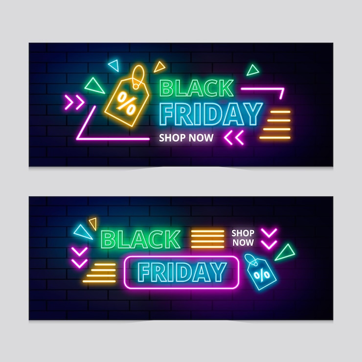 Gratis Vector neon zwarte vrijdag banners instellen