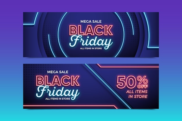 Gratis vector neon zwarte vrijdag banners sjabloon