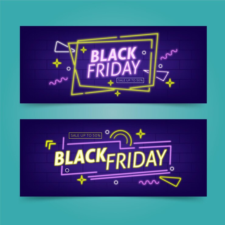 Gratis Vector neon zwarte vrijdag banners