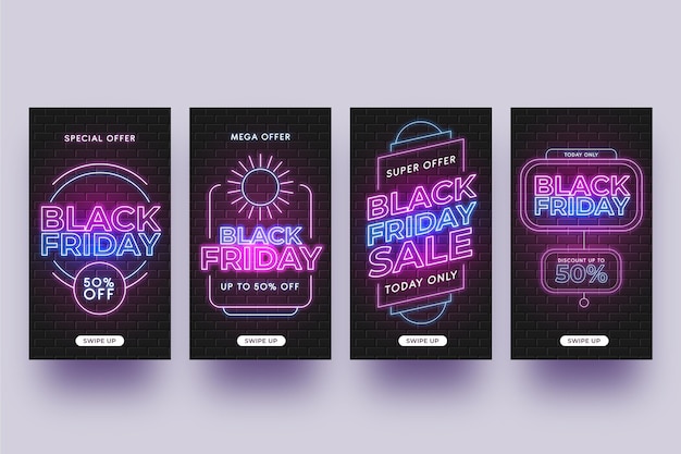 Neon zwarte vrijdag instagram-verhalencollectie