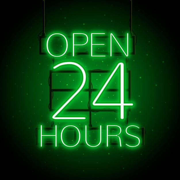 Gratis vector neonbord 'vierentwintig uur open'