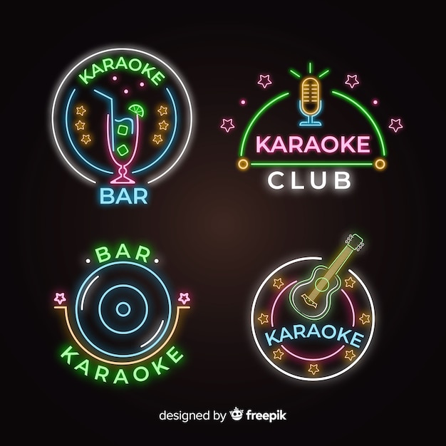 Gratis vector neonlicht karaoke-tekencollectie