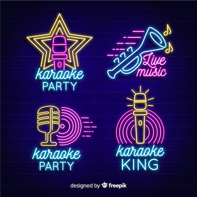 Gratis vector neonlichtcollectie met karaoke-concept