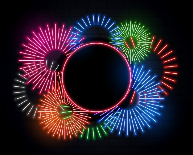 Gratis vector neonlichten vuurwerk en frame