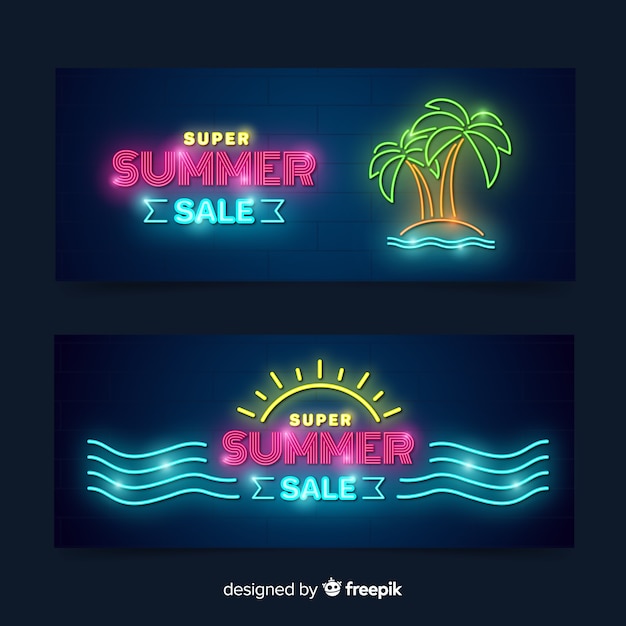 Neonlichten zomer verkoop banners