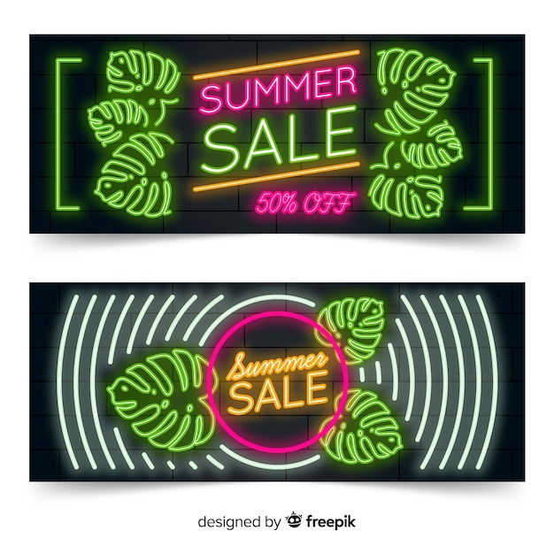 Gratis vector neonlichten zomer verkoop banners