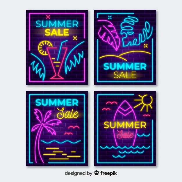Neonlichten zomer verkoop banners