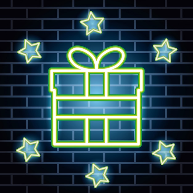 Neonlichtlabel met geschenkdoos