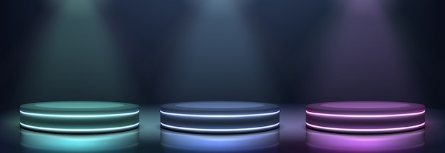 Gratis vector neonpodiums gloeien in duisternis realistische vector