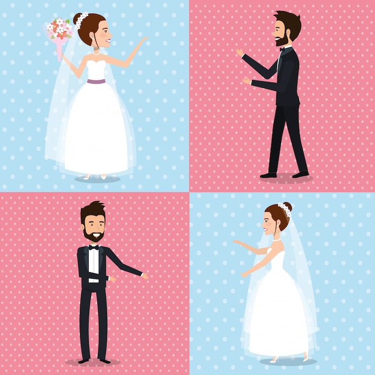 Gratis Vector net getrouwd stel foto's ingesteld