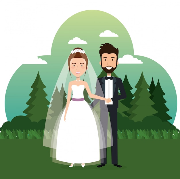 Gratis vector net getrouwd stel in het veld