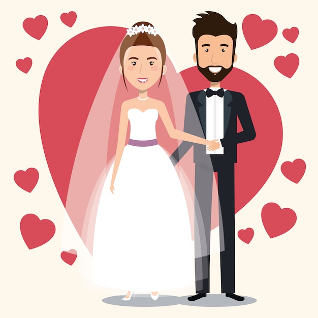 Gratis vector net getrouwd stel met harten avatars tekens