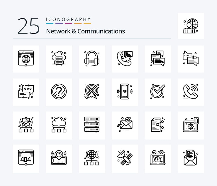 Gratis Vector network and communications 25 line icon pack inclusief berichtenbericht klantcontactnummer