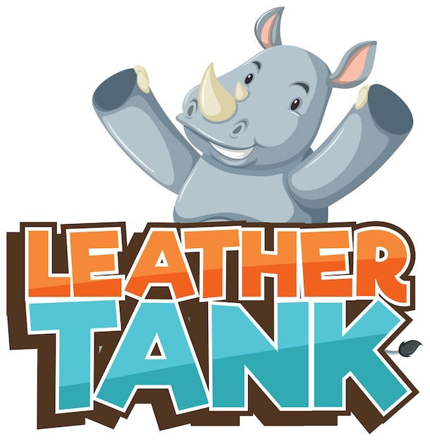 Gratis vector neushoorn stripfiguur met leather tank-lettertype