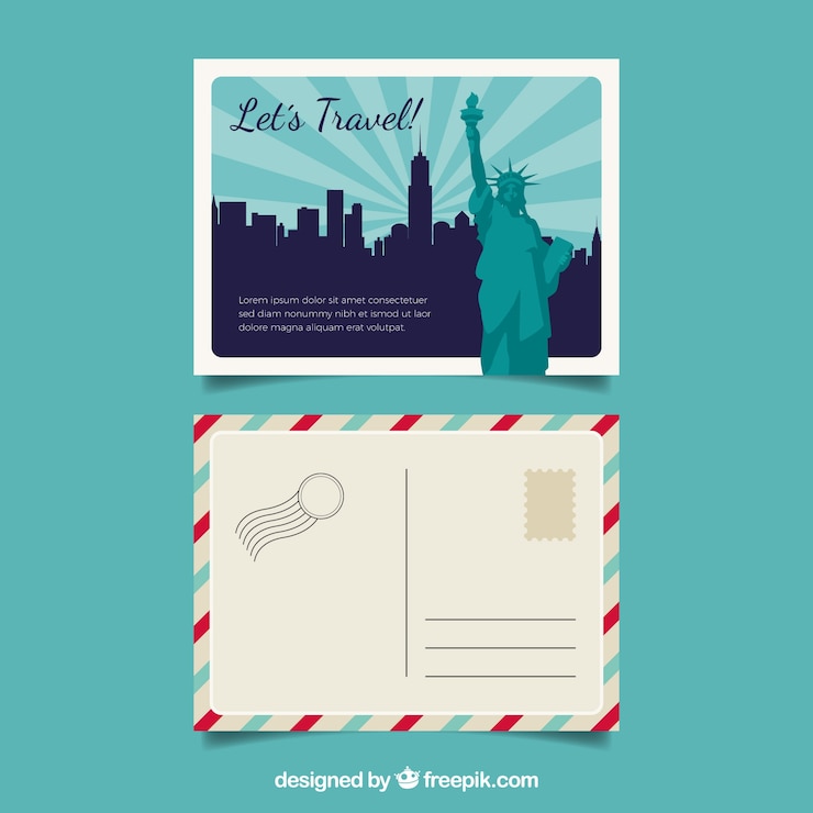 Gratis Vector new york briefkaartsjabloon met platte ontwerp