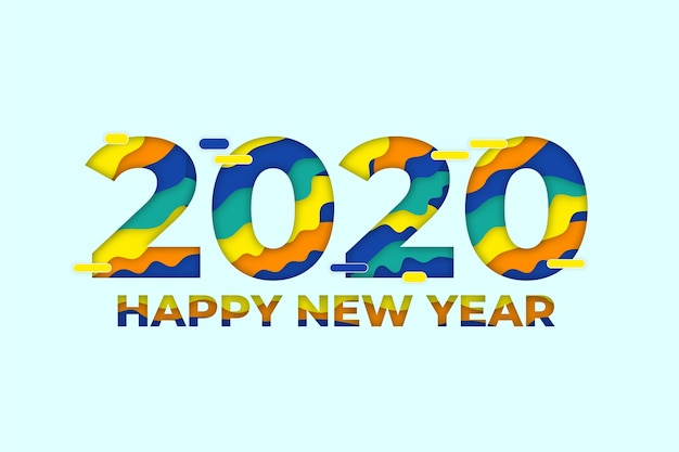 Gratis vector nieuw jaar 2020 achtergrondconcept in papierstijl
