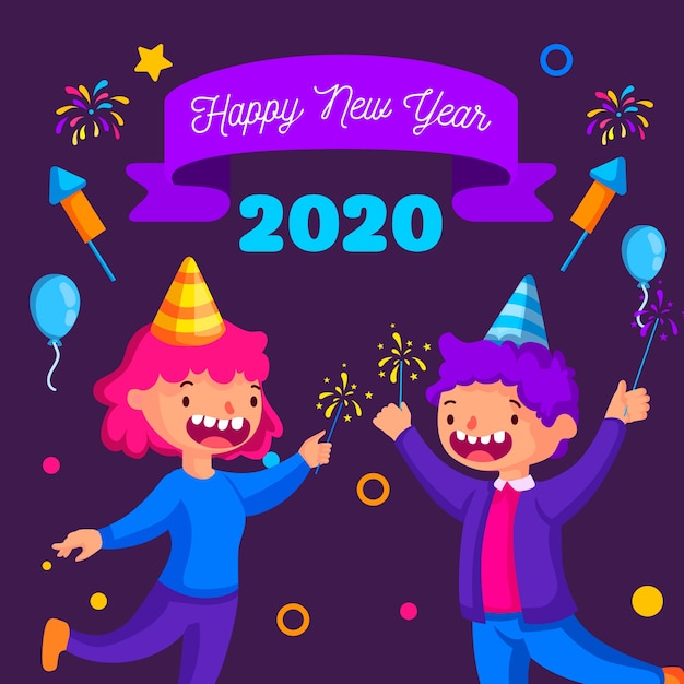 Nieuw jaar 2020 in plat ontwerp