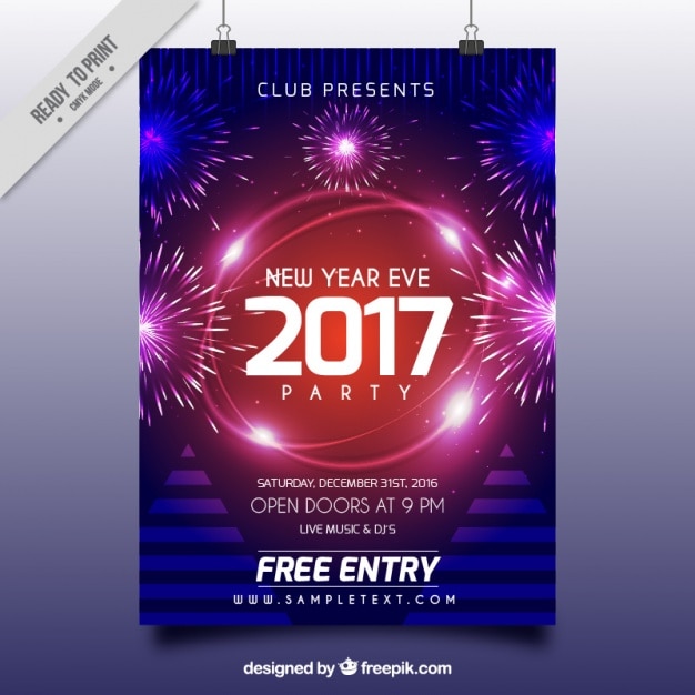 Gratis vector nieuw jaar brochure met vuurwerk