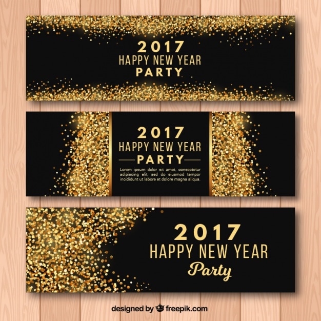 Nieuw jaar feest 2017 banners met gouden glitter