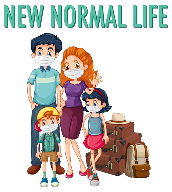Nieuw normaal leven met een gelukkig gezin klaar om te reizen