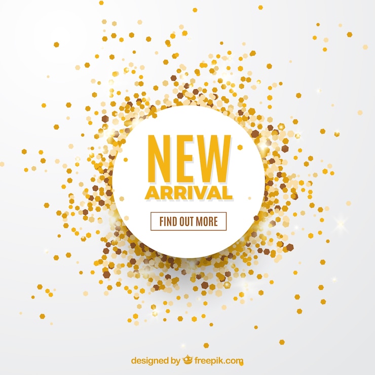 Gratis Vector nieuwe aankomstconceptenachtergrond met gouden confettien