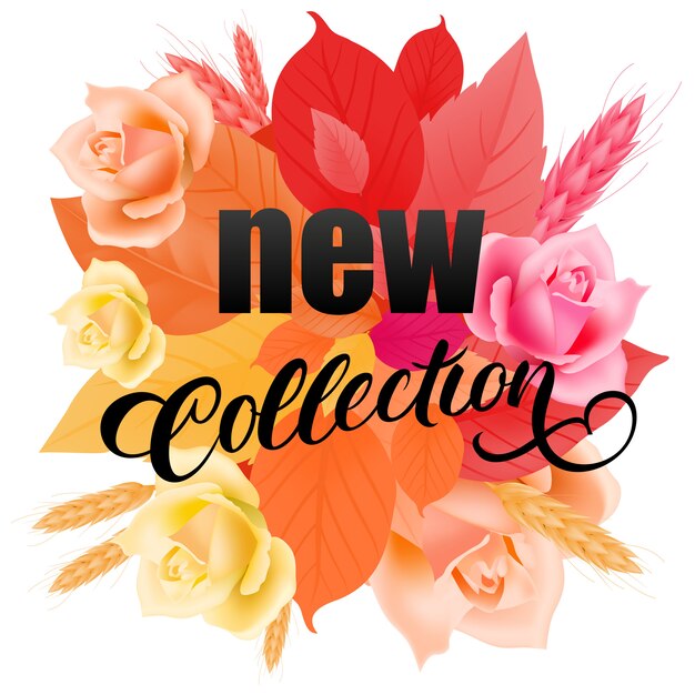 Nieuwe collectie kalligrafische letters met bloemen en bladeren.