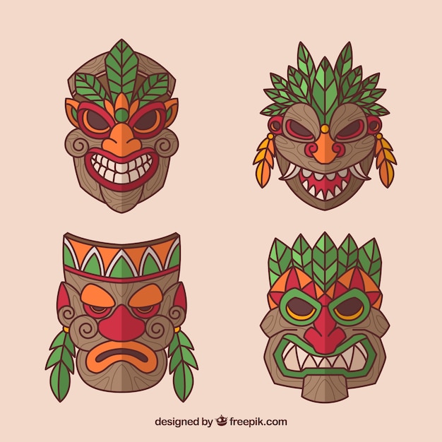 Gratis vector nieuwe collectie van traditionele tiki maskers