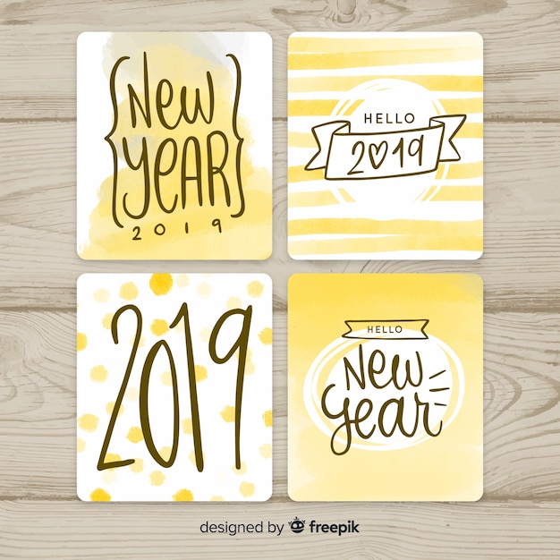 Gratis vector nieuwe jaar 2019 kaartencollectie