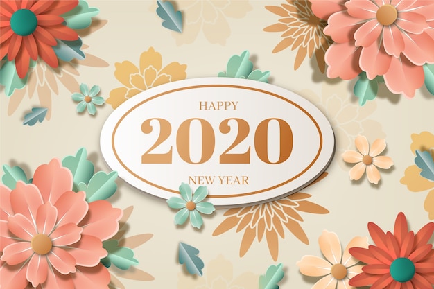 Nieuwe jaar 2020-achtergrond in papierstijl