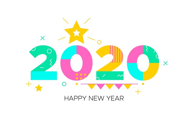 Nieuwe jaar 2020-achtergrond in plat ontwerp
