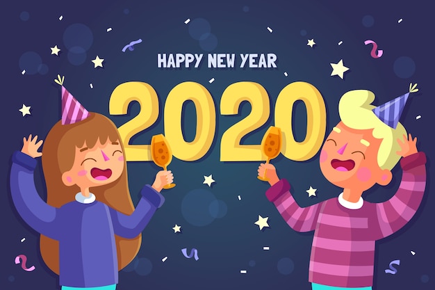 Gratis vector nieuwe jaar 2020-achtergrond in plat ontwerp