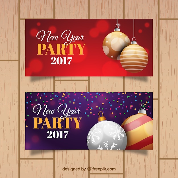 Nieuwe jaar party banners met decoratieve ballen