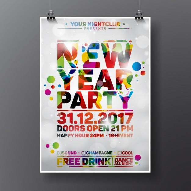 Gratis vector nieuwe jaar party poster te ontwerpen