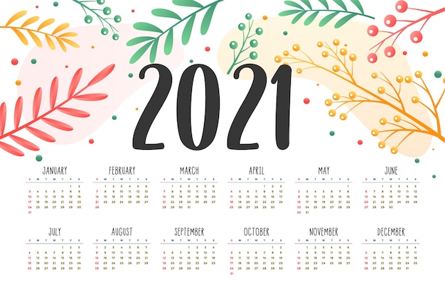 Gratis vector nieuwe jaarkalender met bloemdecoratie