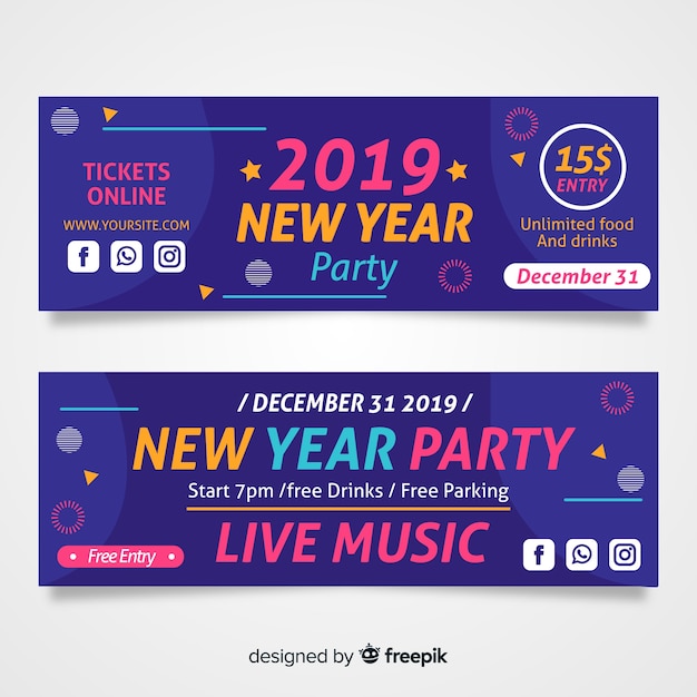 Nieuwjaar 2019 feestbanners