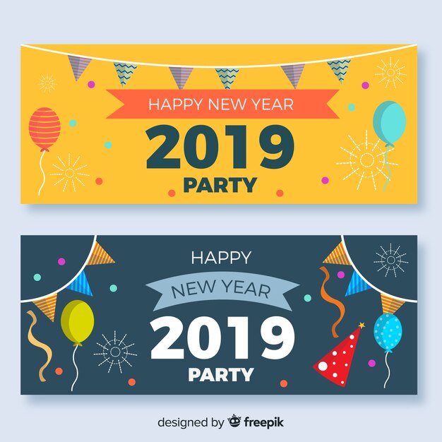 Gratis vector nieuwjaar 2019 feestbanners